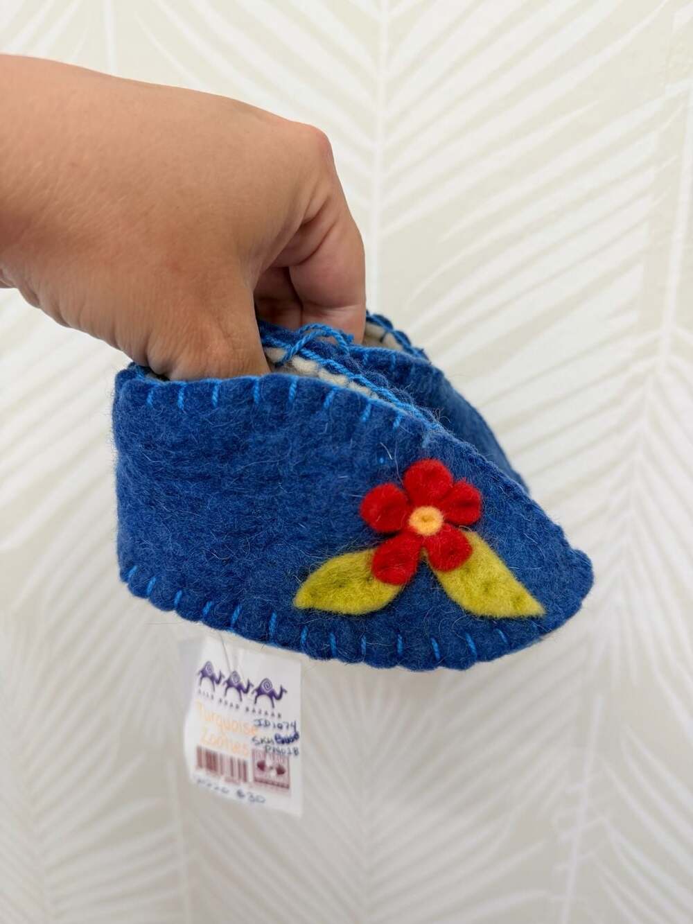 Silk Road Bazaar Turquoise Zooties Felt Wool Flower Baby Booties 0-12 Months